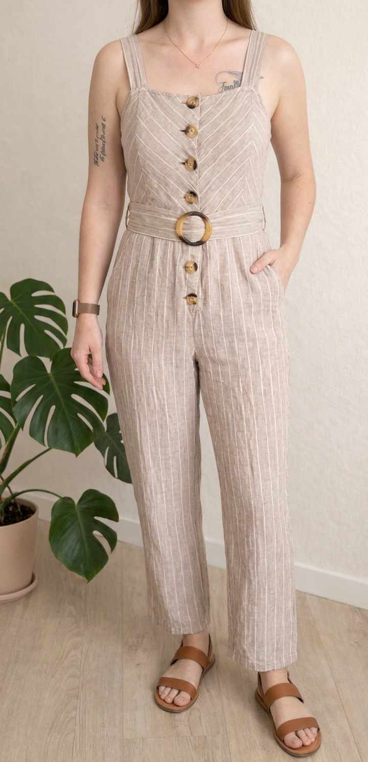 Combinaison Mng Casual - S - Crème Et Marron - Lin