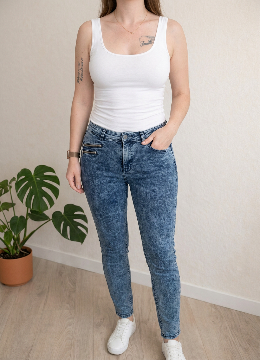 Jean Skinny Cache Cache - 38 - Bleu - Effet Délavé