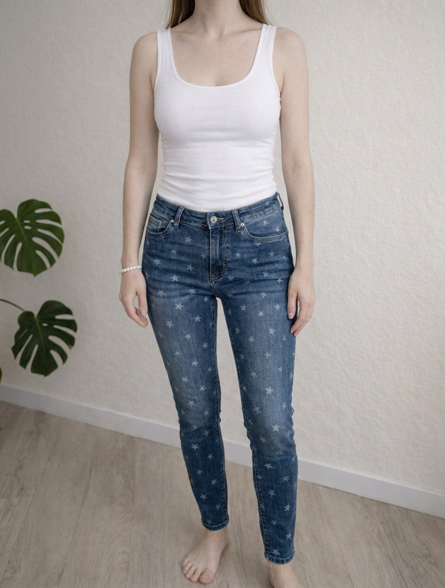 Jeans Skinny H&m - 34 - Bleu - Imprimé Étoiles