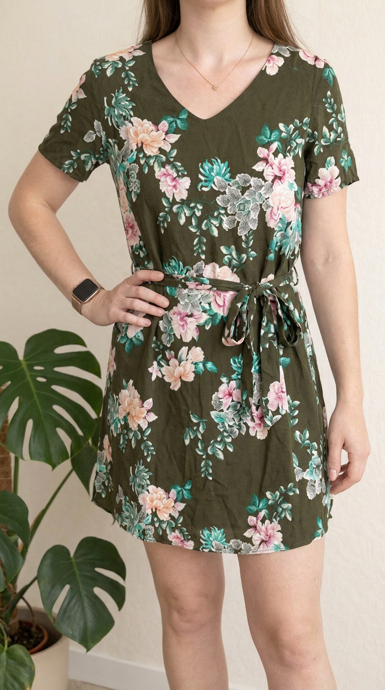 Robe courte Promod - 38 - Kaki floral