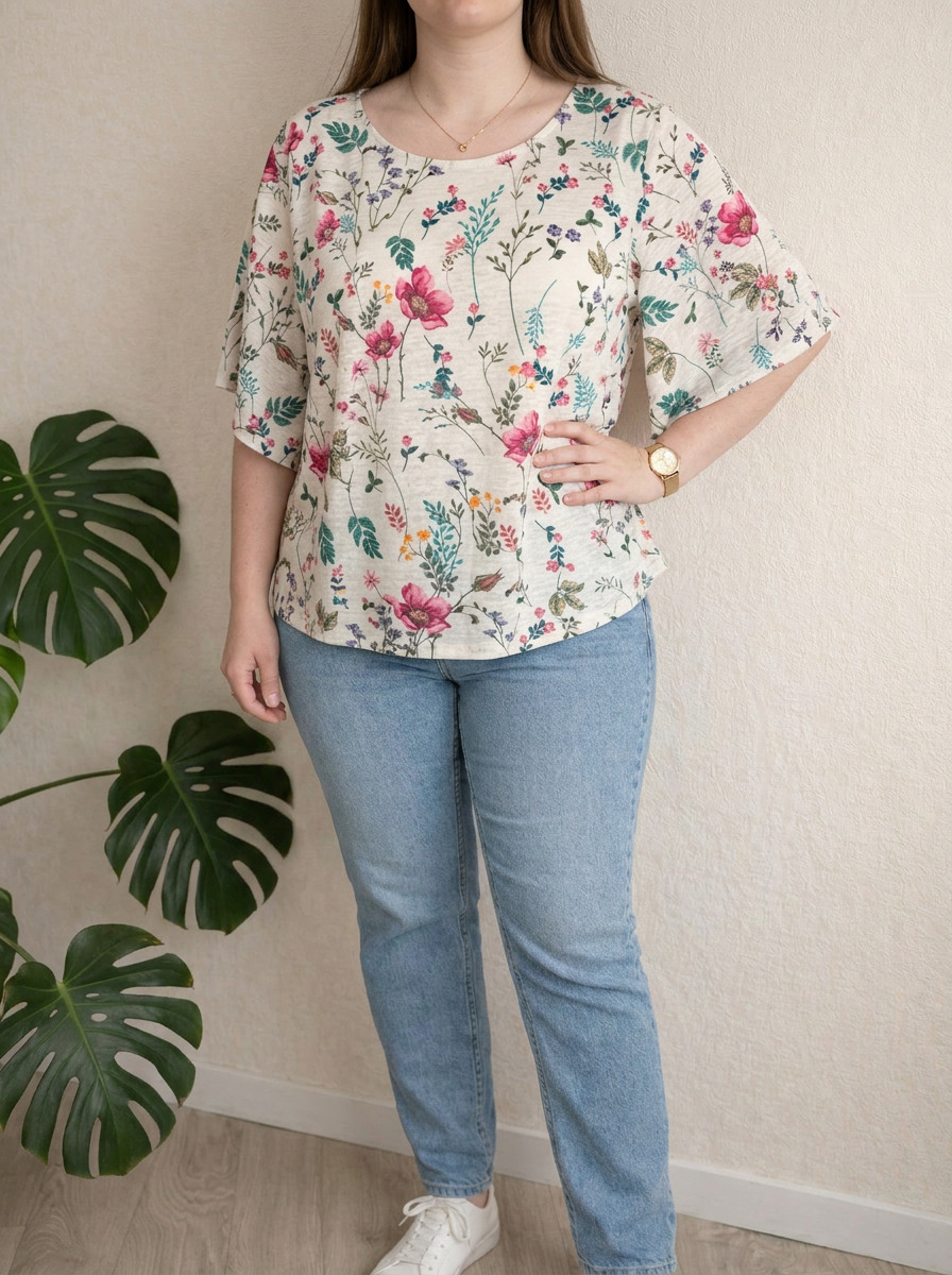 Top Armand Thiery - L - Crème imprimé fleuri -
