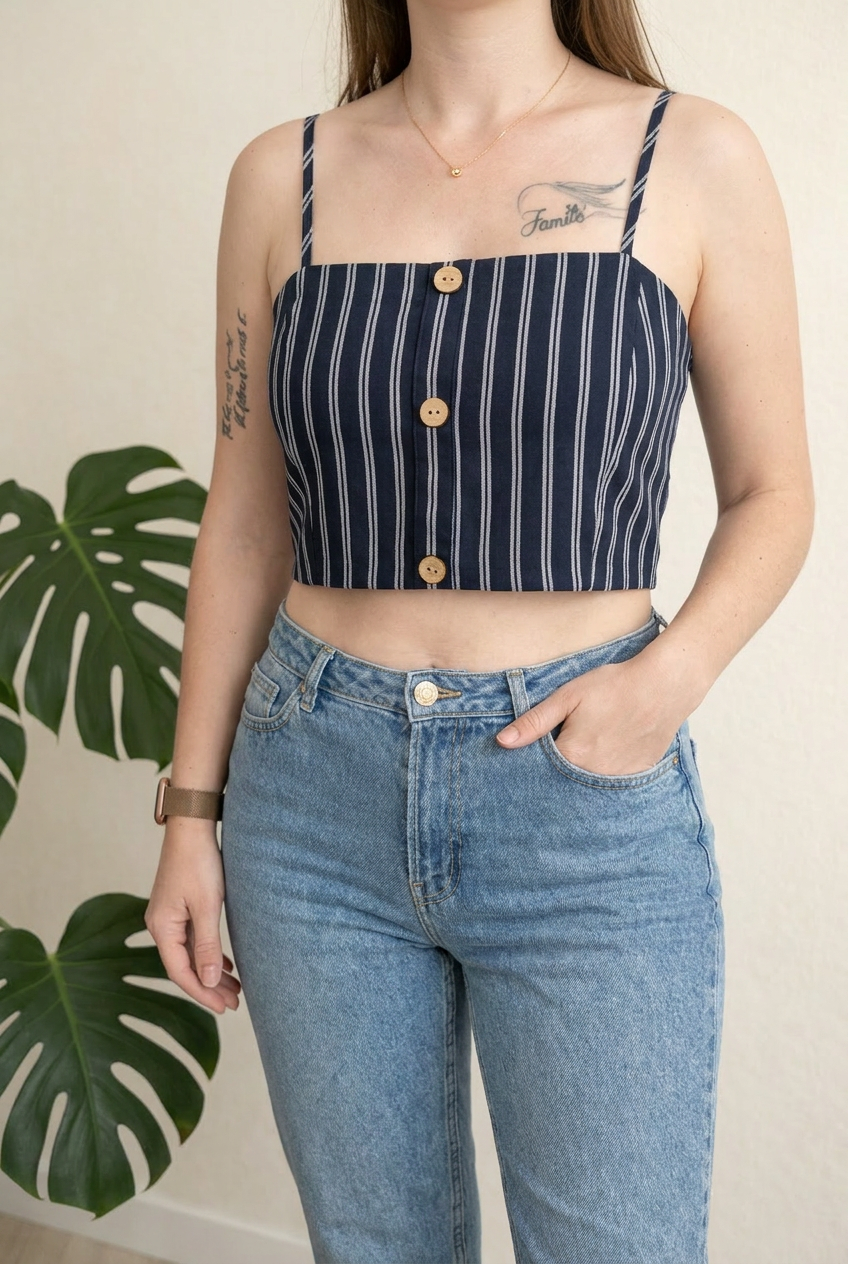 Crop top Pull&bear - M - Marine à rayures