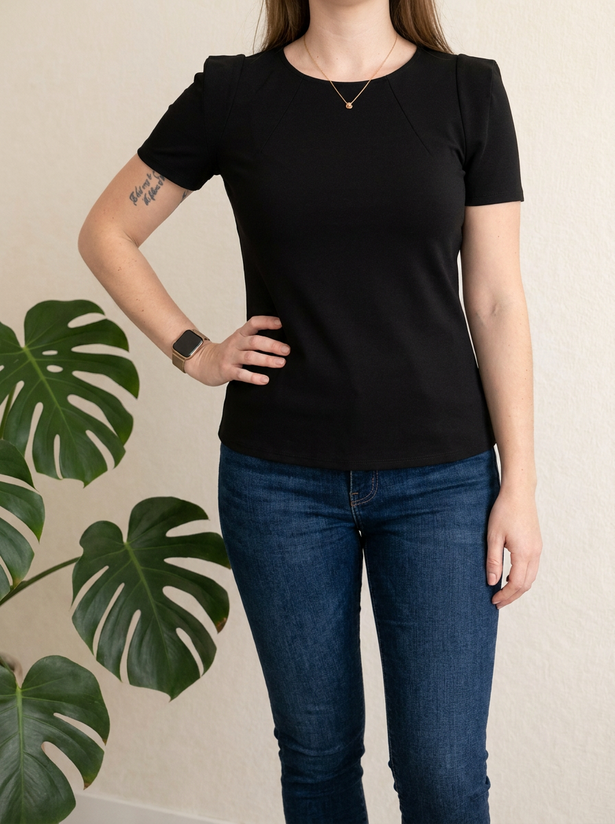 T-shirt Zara Basic - S - Noir - Épaules Structurées