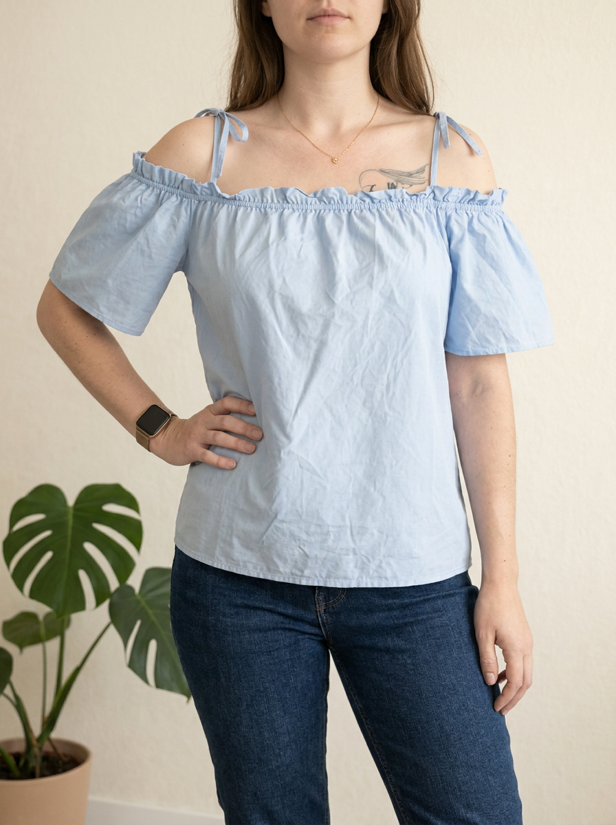 Blouse H&m - 40 - Bleu - Épaules dénudées en coton