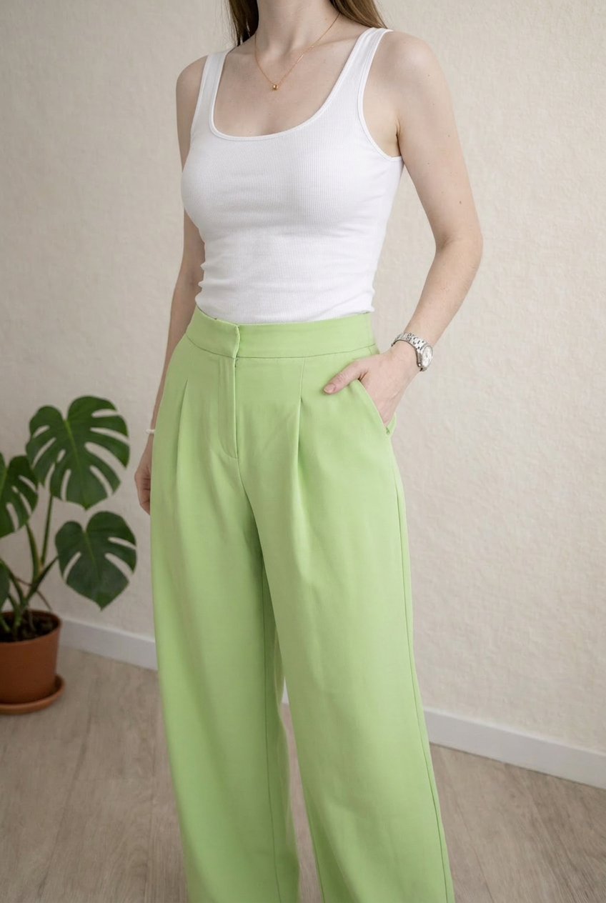 Pantalon large boohoo - 34 - vert