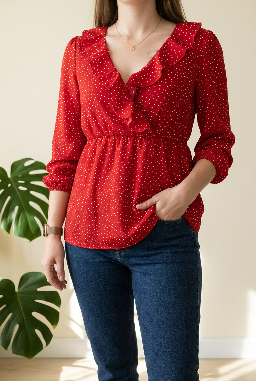 Blouse Shein - L - Rouge à pois -