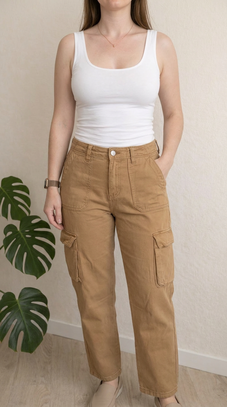 Pantalon cargo Stradivarius - 36 - mmaron/beige