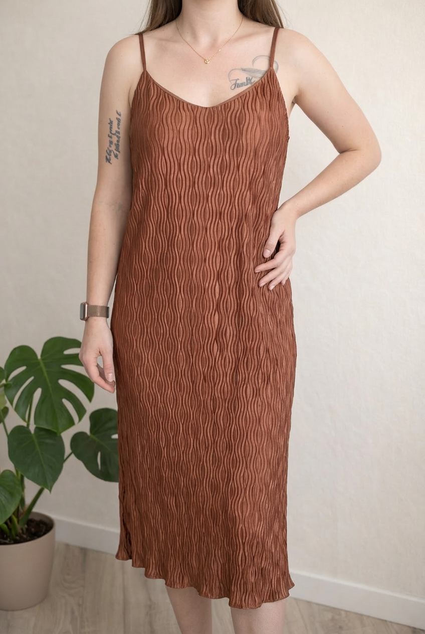 Robe longue plissée Dazy - M - Marron