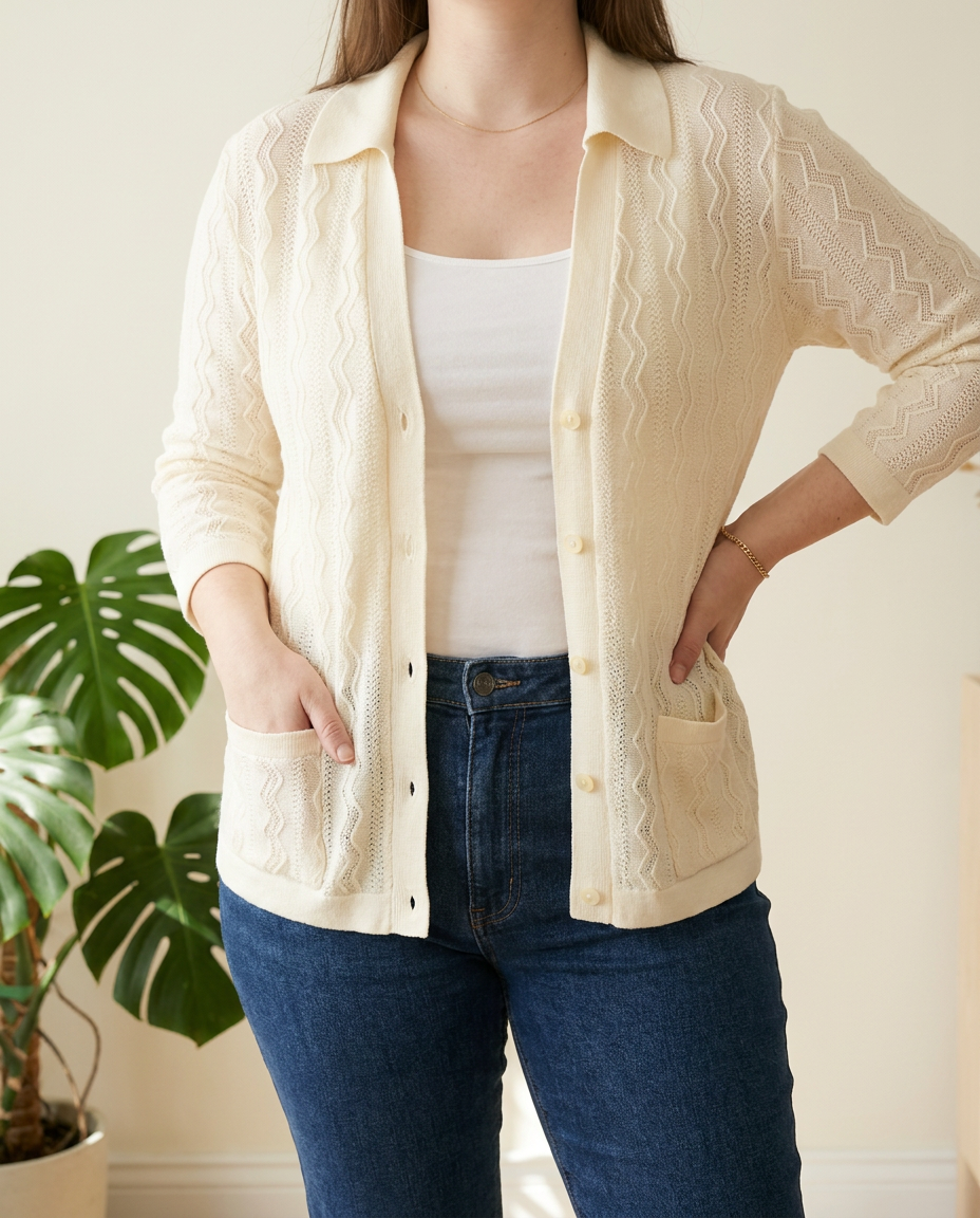 Gilet vintage en maille - Xl - Crème -