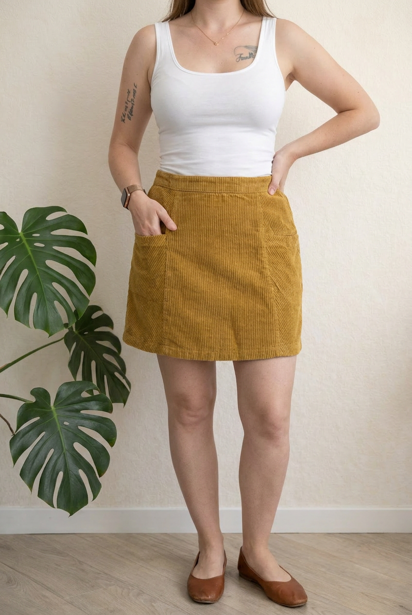 Jupe courte Esprit velours côtelé - 38 - Marron clair