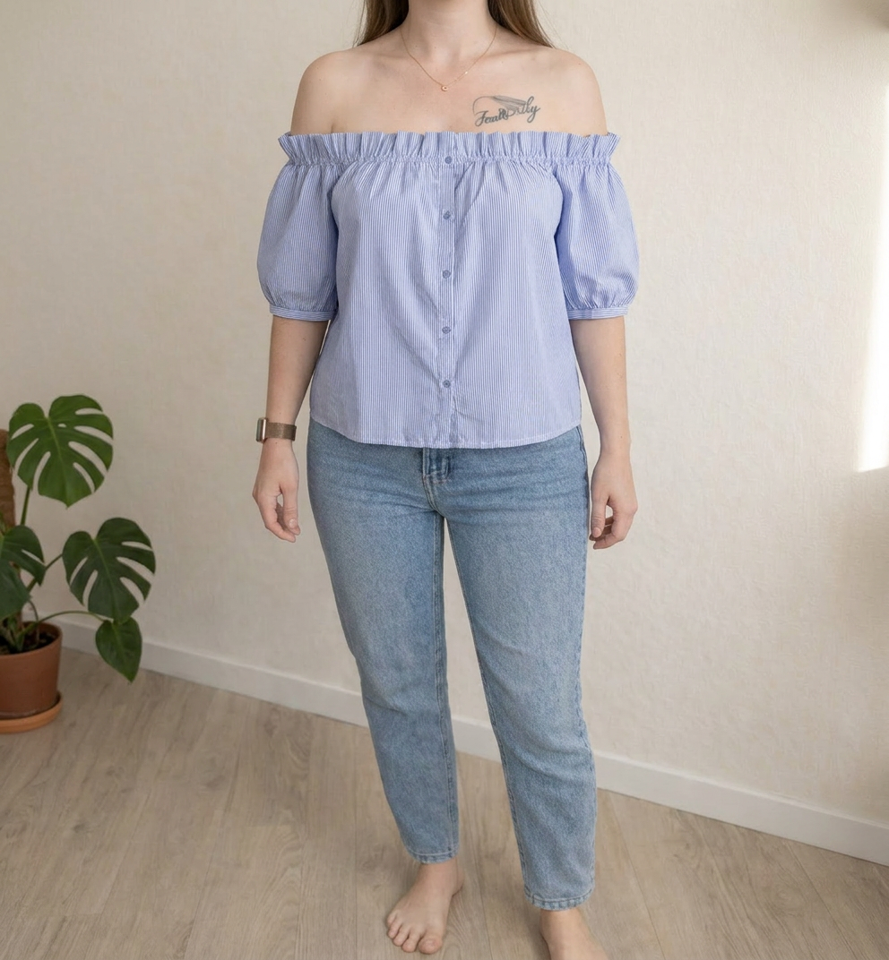 Blouse Ivivi - M - Bleu Clair - À Rayures