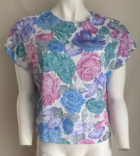 Top vintage - M - Fuchsia Et Bleu - À Fleurs