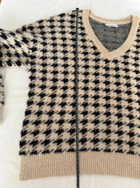 Pull col V Cache Cache - M - Beige et Noir