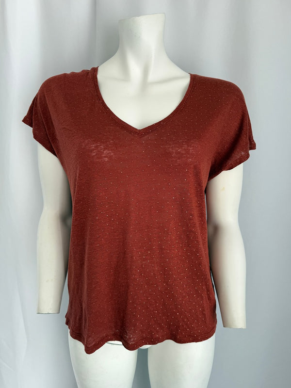T-shirt col V Camaïeu - 40 - Rouge brique