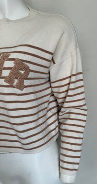 Sweat Rayé Sans Marque - S - Crème Et Marron - Amour