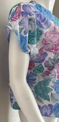 Top vintage - M - Fuchsia Et Bleu - À Fleurs