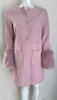 Manteau Long Justfabulous - M - Rose - Poignets Fourrure
