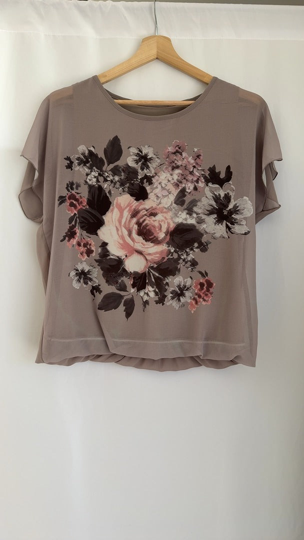 Blouse femme sans marque - L - Taupe - Imprimé floral