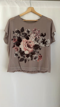 Blouse femme sans marque - L - Taupe - Imprimé floral