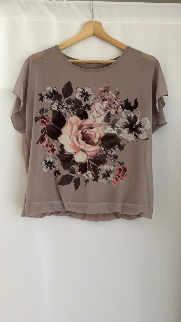 Blouse femme sans marque - L - Taupe - Imprimé floral