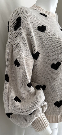 Pull Sans Marque - M - Crème - Motifs Coeurs