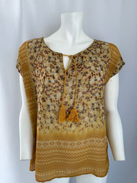 Blouse Camaïeu - L - Moutarde - Motif Floral et Glands