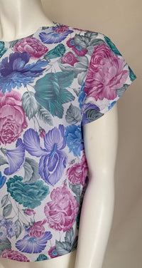 Top vintage - M - Fuchsia Et Bleu - À Fleurs