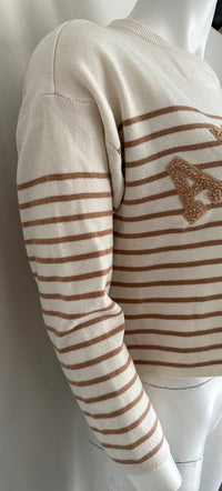 Sweat Rayé Sans Marque - S - Crème Et Marron - Amour
