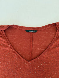 T-shirt col V Camaïeu - 40 - Rouge brique