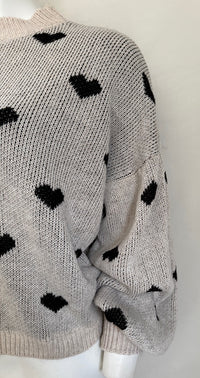 Pull Sans Marque - M - Crème - Motifs Coeurs