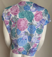 Top vintage - M - Fuchsia Et Bleu - À Fleurs