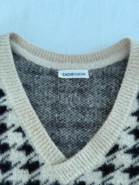 Pull col V Cache Cache - M - Beige et Noir