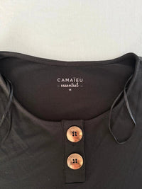 T-shirt Camaïeu - M - Noir - avec boutons dorés