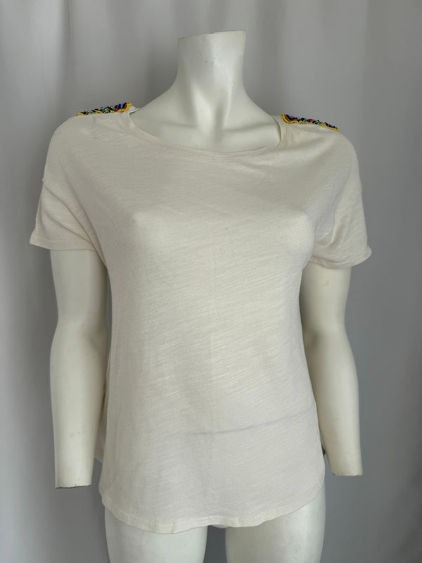 T-shirt Promod - M - Blanc cassé - Détails perles