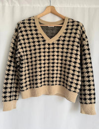Pull col V Cache Cache - M - Beige et Noir