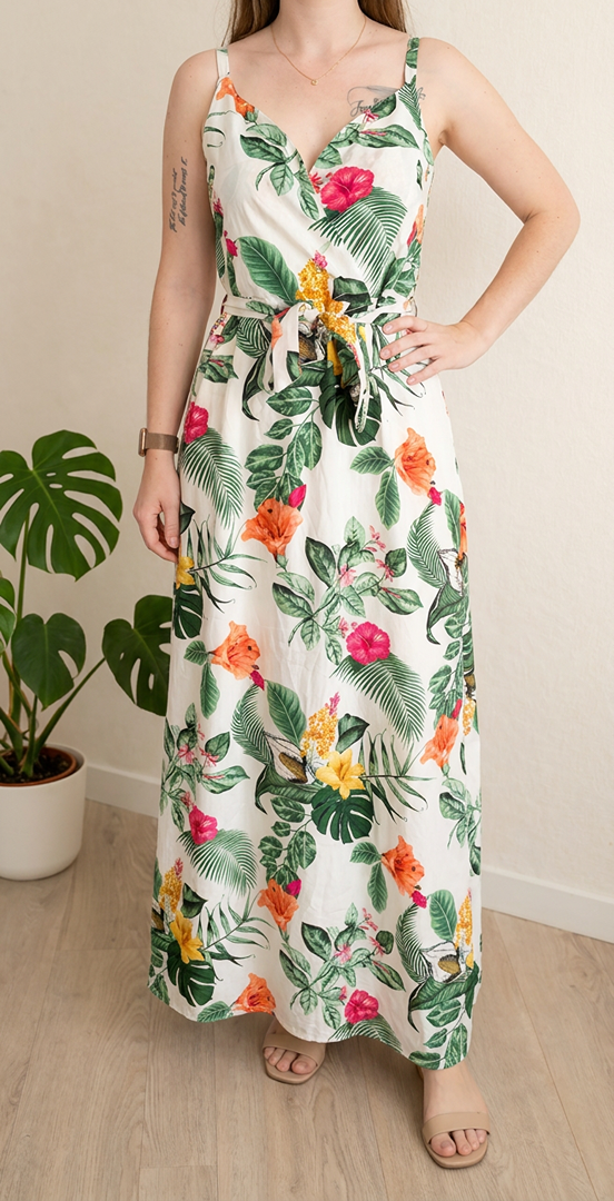 Robe Longue U Collection - 40 - Blanc Et Vert -