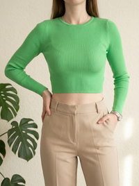 Crop top Pimkie - Xs - Vert - maille côtelée