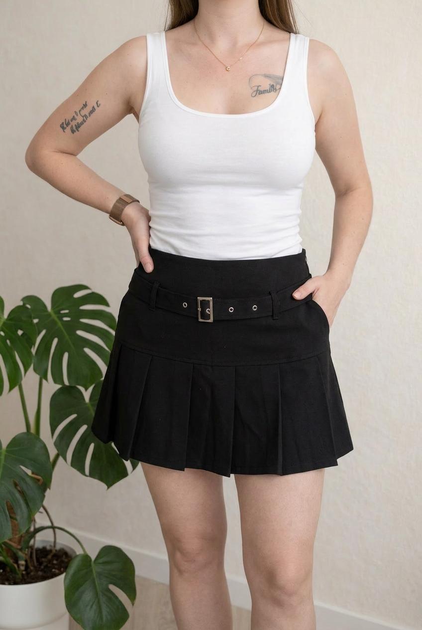 Mini jupe plissée Bershka - L - Noir -
