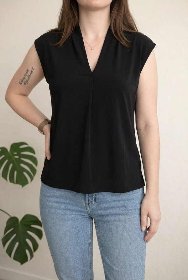 Top H&m - L - Noir - sans manches col V
