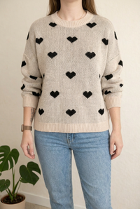 Pull Sans Marque - M - Crème - Motifs Coeurs