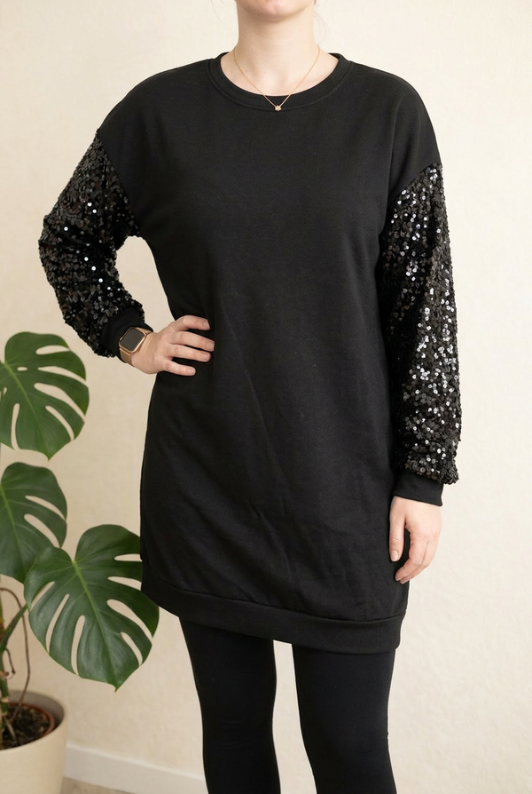 Robe D'hiver Sans Marque - 40 - Noir - Manches Paillettes