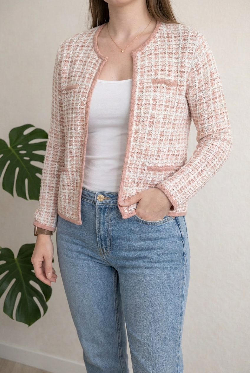 Gilet épais Esprit - M - Rose - maille texturée style tweed