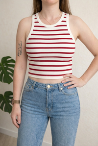 Crop top H&m - M - Blanc et rouge rayé