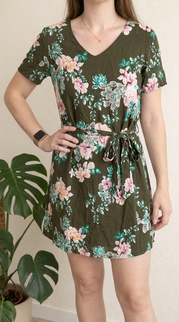 Robe courte Promod - 38 - Kaki floral