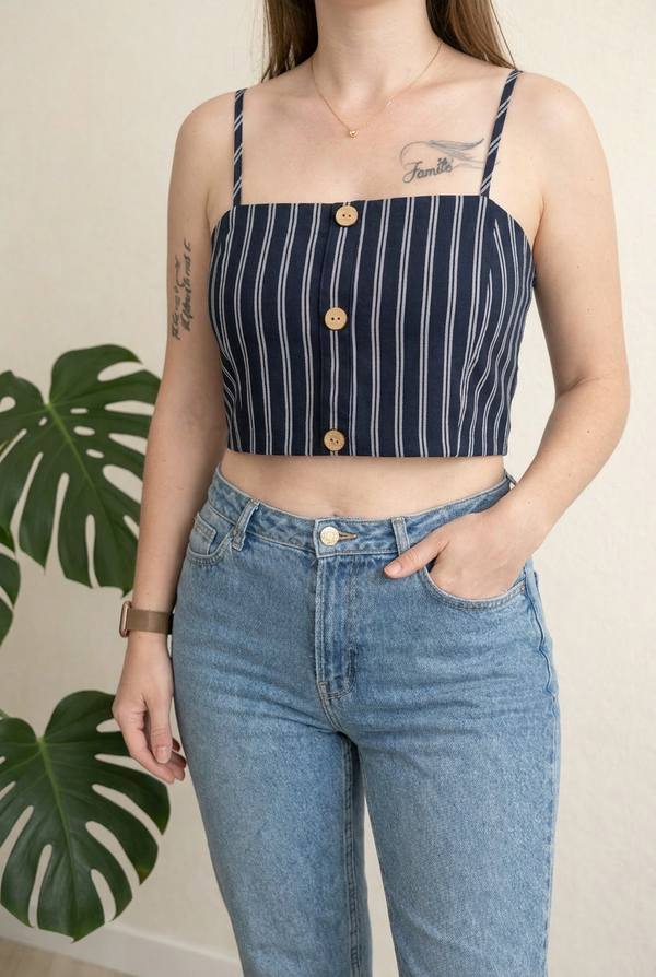 Crop top Pull&bear - M - Marine à rayures
