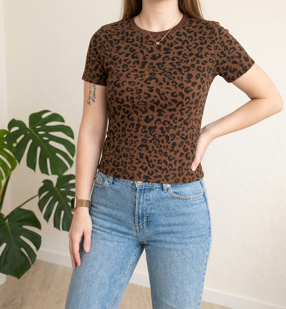 T-shirt Dazy - S - Marron - Imprimé Léopard