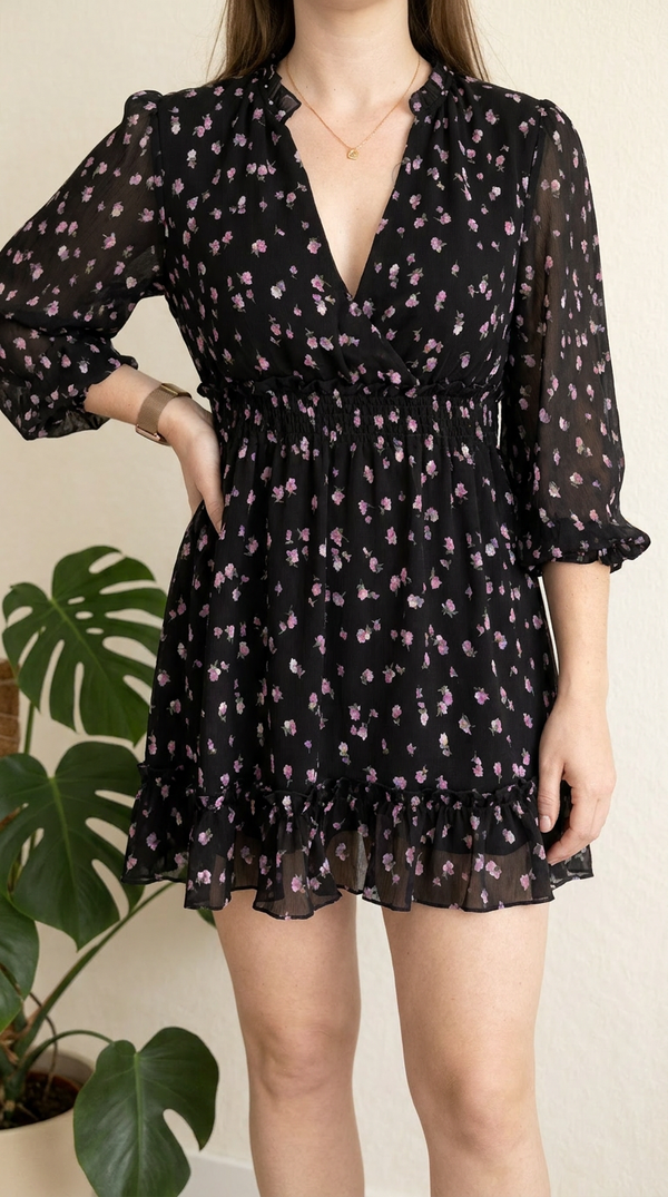 Robe Zara - M - Noir - Fleurie