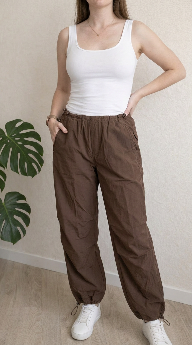 Pantalon parachute Pull&bear - M - Marron -