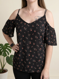 Blouse Jennyfer - S - Noir - Fleurs épaules dénudées