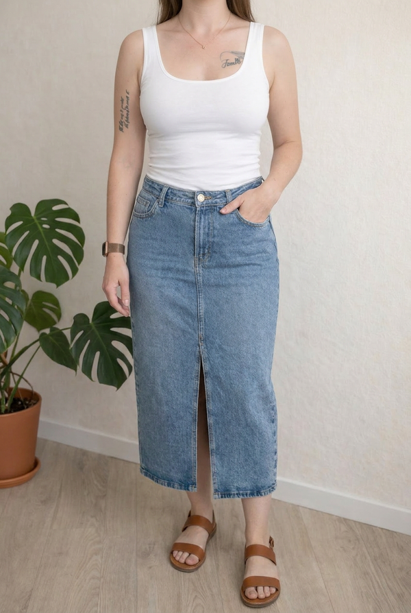Jupe longue en jean F&f - 38 - Bleu -